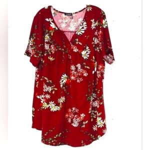 A. Jesdani  V neckline floral burgundy blouse